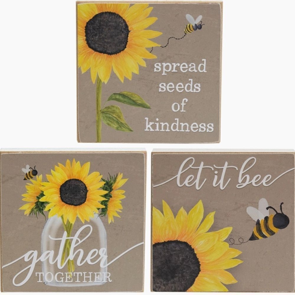 Honey Bee Wooden Block Sitter Set Farmhouse Buzz Bumble Spring Decor Cottagecore